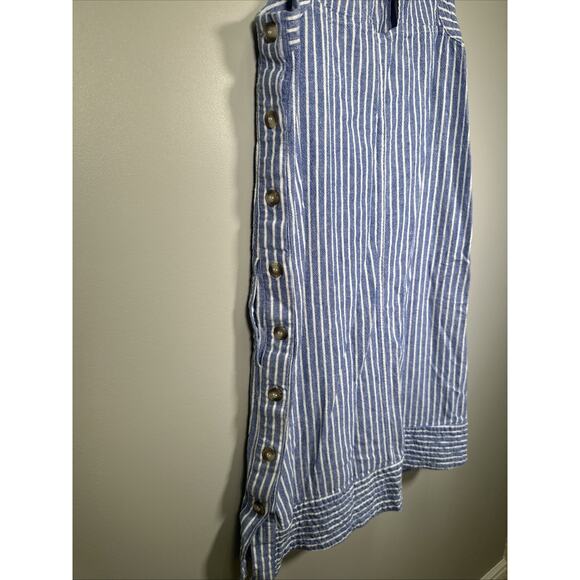 For Cynthia Sleeveless‎ Dress S Blue White Striped Linen Blend Pockets Nautical - Picture 4 of 9
